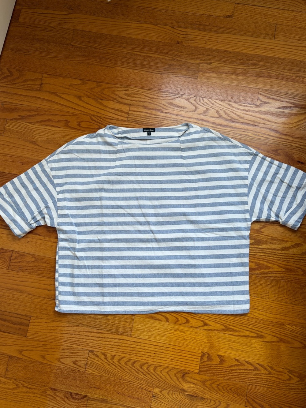 Steven Alan Blue & White Striped Boxy Short Sleeve Tee